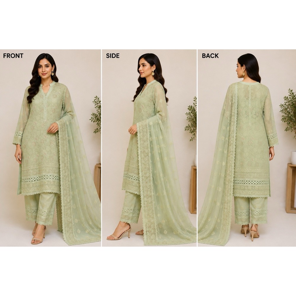 Women's Mint Green Embroidered Kurta Pants Dupatta 4 Piece Pakistani Set A30